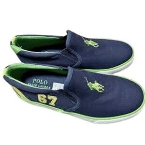 Ralph Lauren POLO Women Slip On Sneakers Navy Canvas Embroidered Preppy Coastal